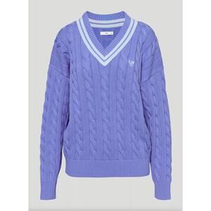 TNA x ARITZIA Clay Sweater Cable Knit Playful Purple Pastel Blue Sz S {A27}